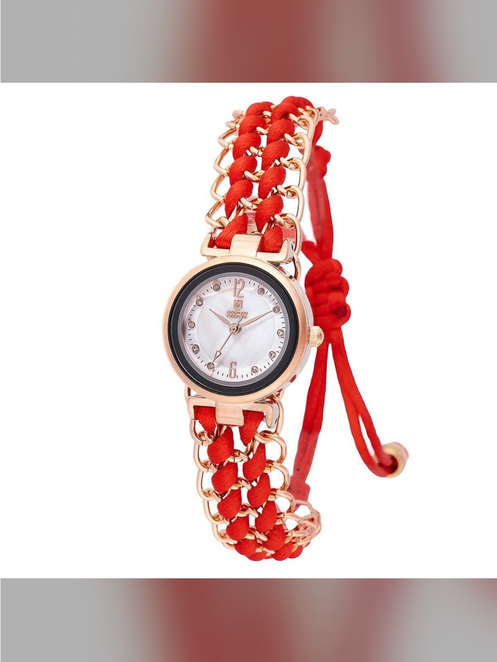 Red Braided Cord Women's Watch with Rose Gold Case 25mm
